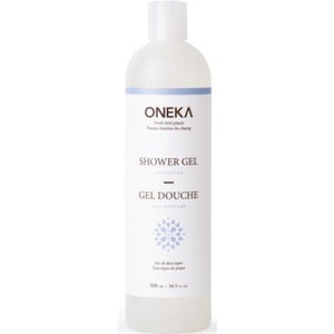 Oneka Unscented Body Wash shower gel bottle for sensitive skin, fragrance-free and gentle cleansing.