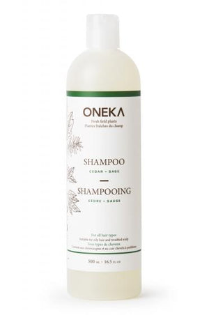 Oneka Cedar & Sage Natural Shampoo bottle for scalp purification and hair strengthening with organic botanical extracts