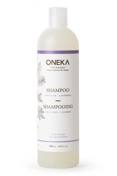 Oneka Angelica & Lavender Natural Shampoo bottle for gentle, plant-based hair care
