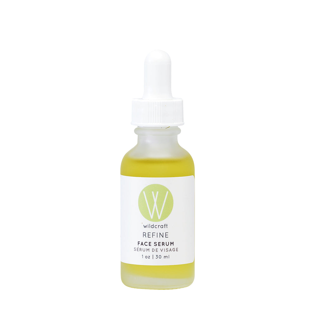 Wildcraft Refine Serum lightweight facial oil with raspberry and juniper for clear, balanced skin, 1 oz bottle and box