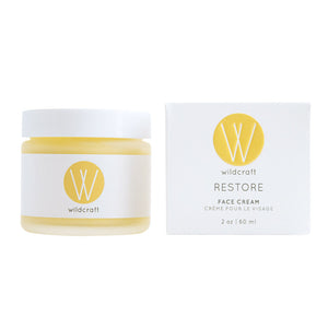 Wildcraft Restore Face Cream jar and box packaging for nourishing hydration and mature skin care.