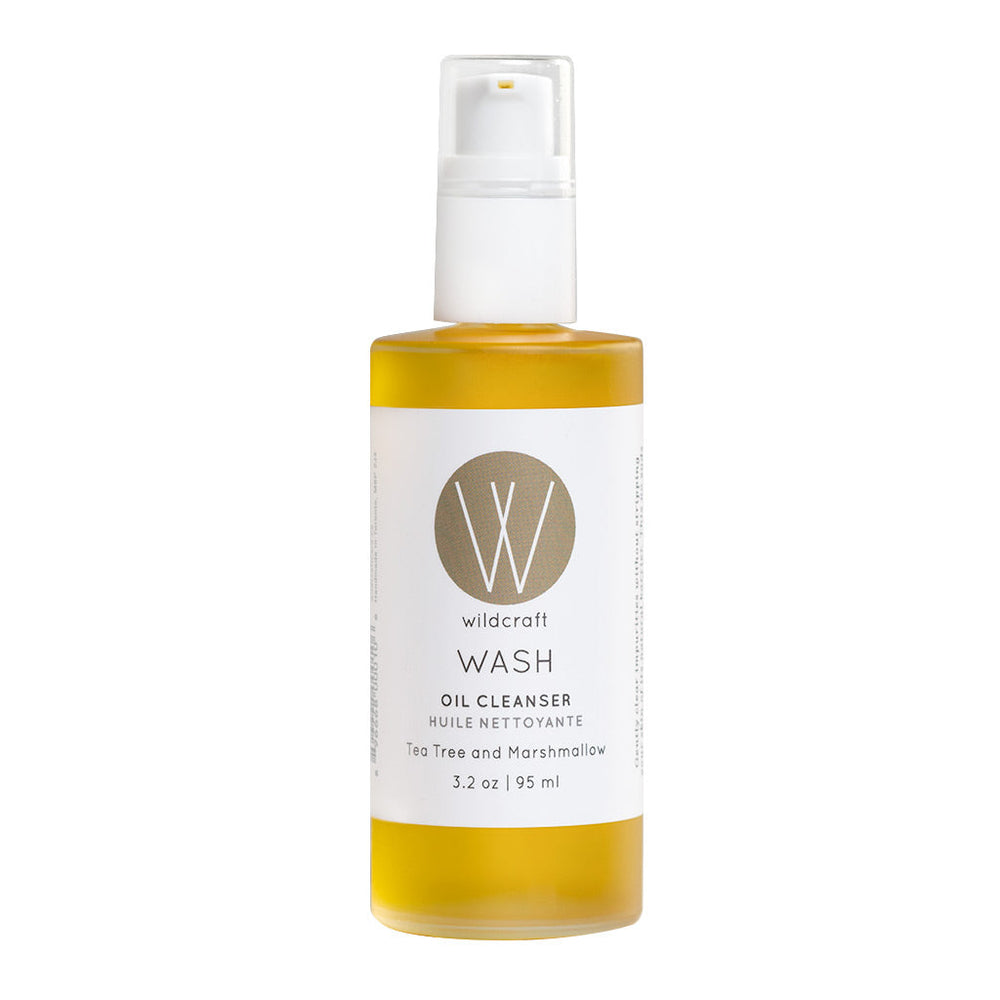 Wildcraft Oil Cleanser bottle with tea tree and marshmallow, gentle nourishing facial cleanser for all skin types, 3.2 oz