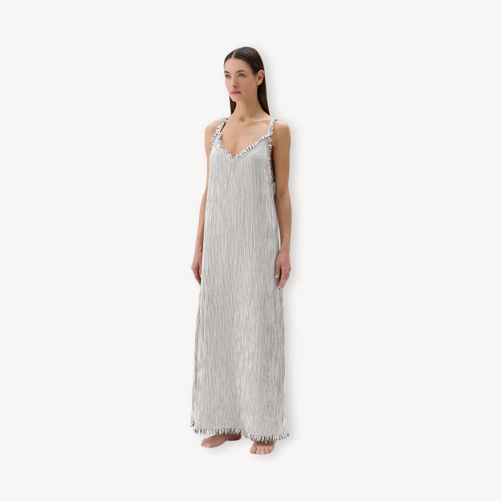 Pokoloko Striped Crinkle Cotton Strappy Dress
