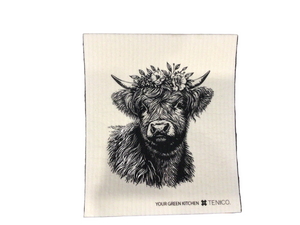 Highland Cow with flowers Sponge Cloth