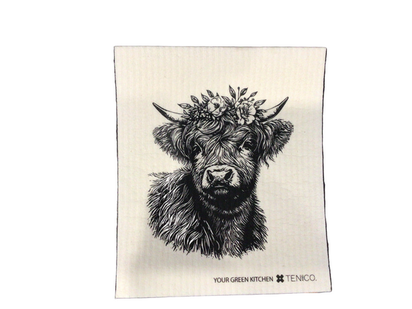 Highland Cow with flowers Sponge Cloth