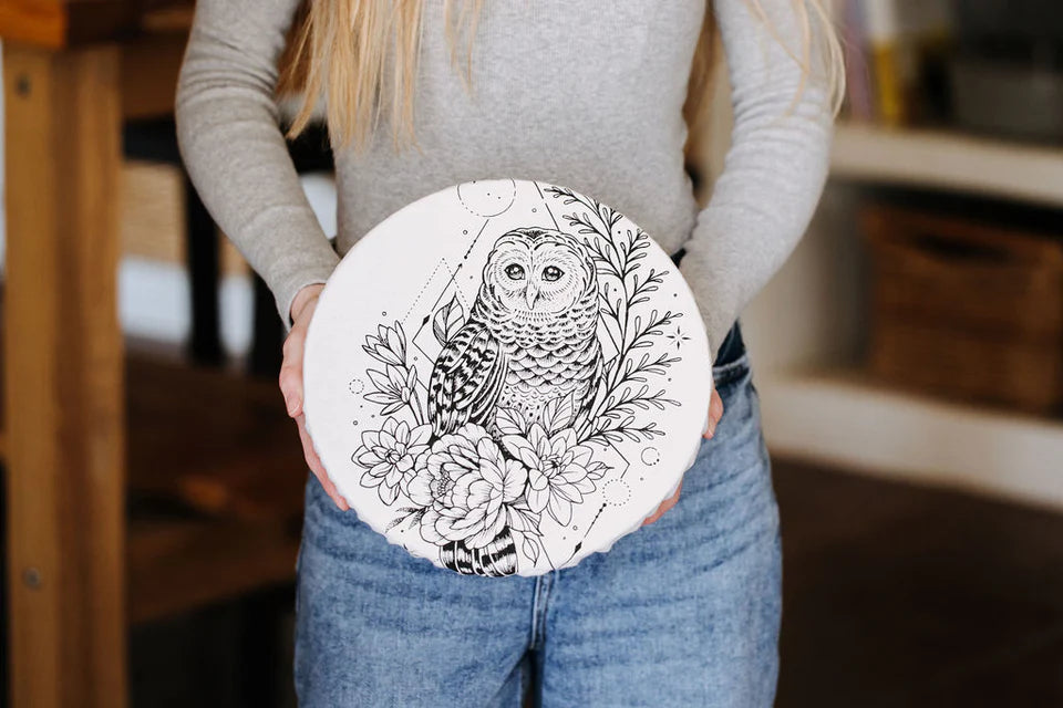 Owl Waxed Bowl Cover - Large 10”