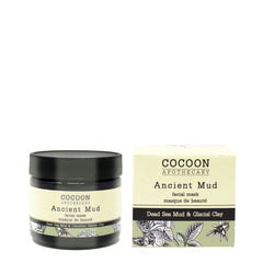 Ancient Mud Facial Clay Mask by Cocoon Apothecary with Dead Sea Mud and Glacial Clay for detoxifying and clarifying skin.