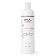 Oneka Angelica & Lavender Natural Conditioner bottle with botanical illustrations and lavender accents for moisturizing and soothing hair care.