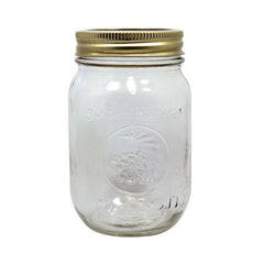 Clear glass jar with gold metal lid for REFILL Laundry unscented detergent package